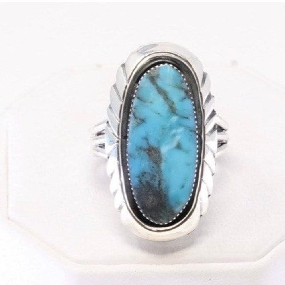 Myra Benally Running Bear Navajo Sterling silver Turquoise Ring Statement‎
